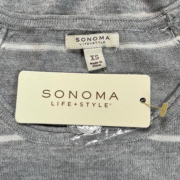 Sonoma Gray White Stripe Stretch Knit Raglan Relaxed Fit Pullover Top Women XS - Picture 11 of 15